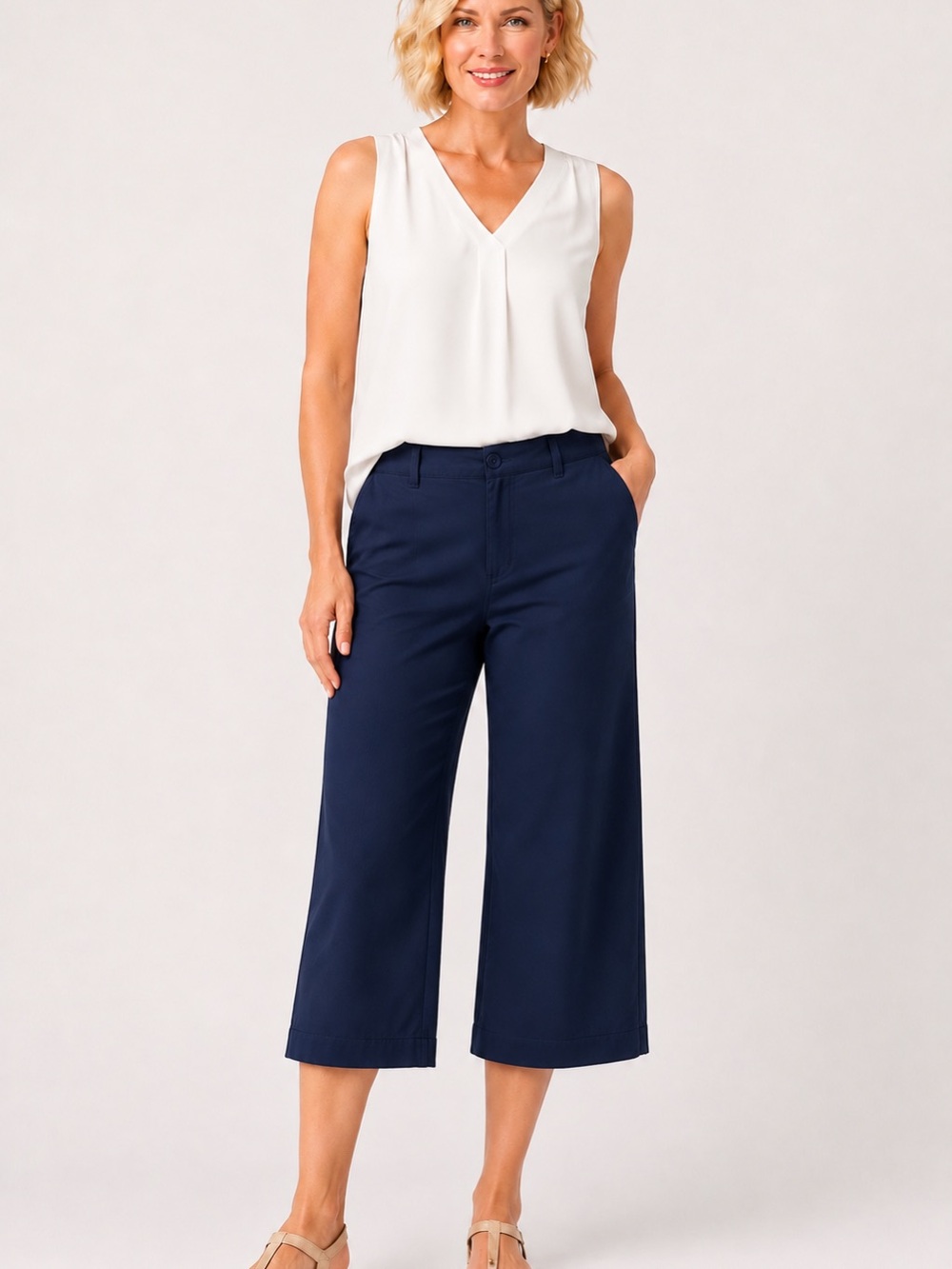 Talbots Wide Leg Cropped Pants - Navy